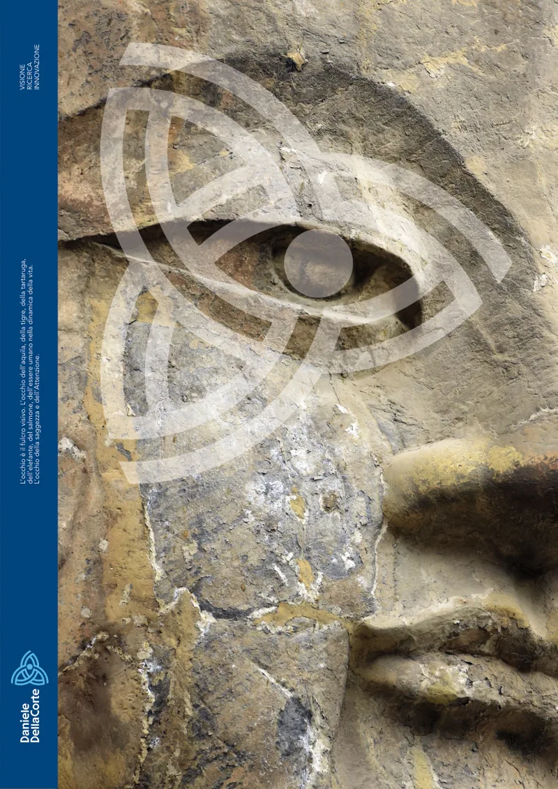 The DDC symbol as the eye of a stone sculpture